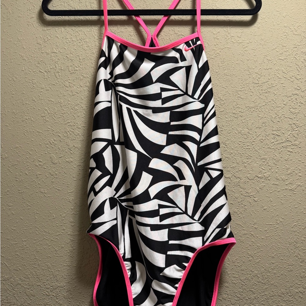 Nike Black and White Swimsuit with Pink Accents
